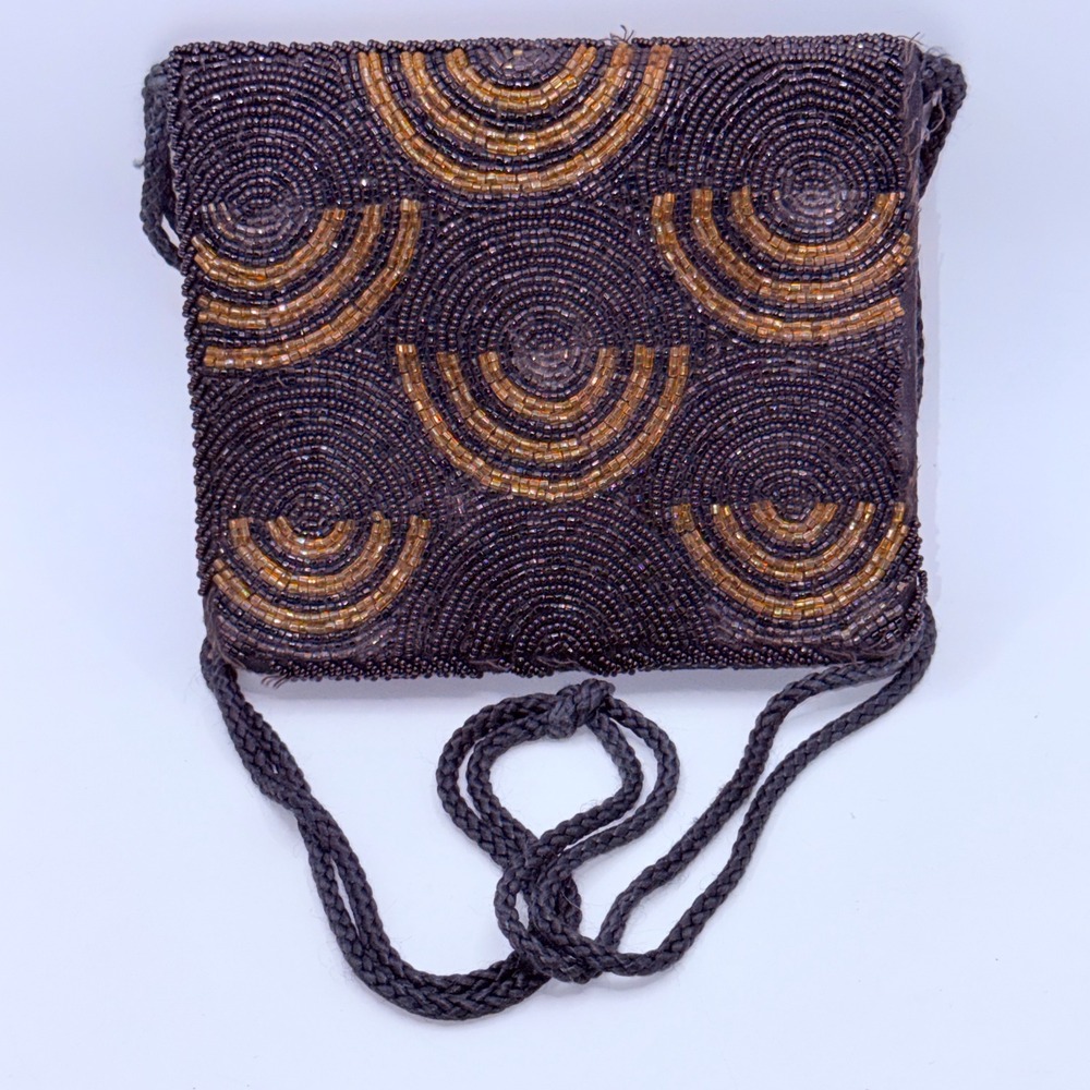 Black Gold Art Deco Geometric Gatsby Style Beaded Crossbody Bag